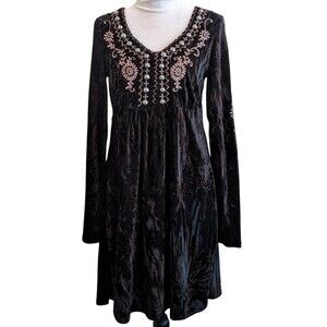 ROPER Cowgirl Western Velvet Black Dress Embroidered Silver "Studs" Size M